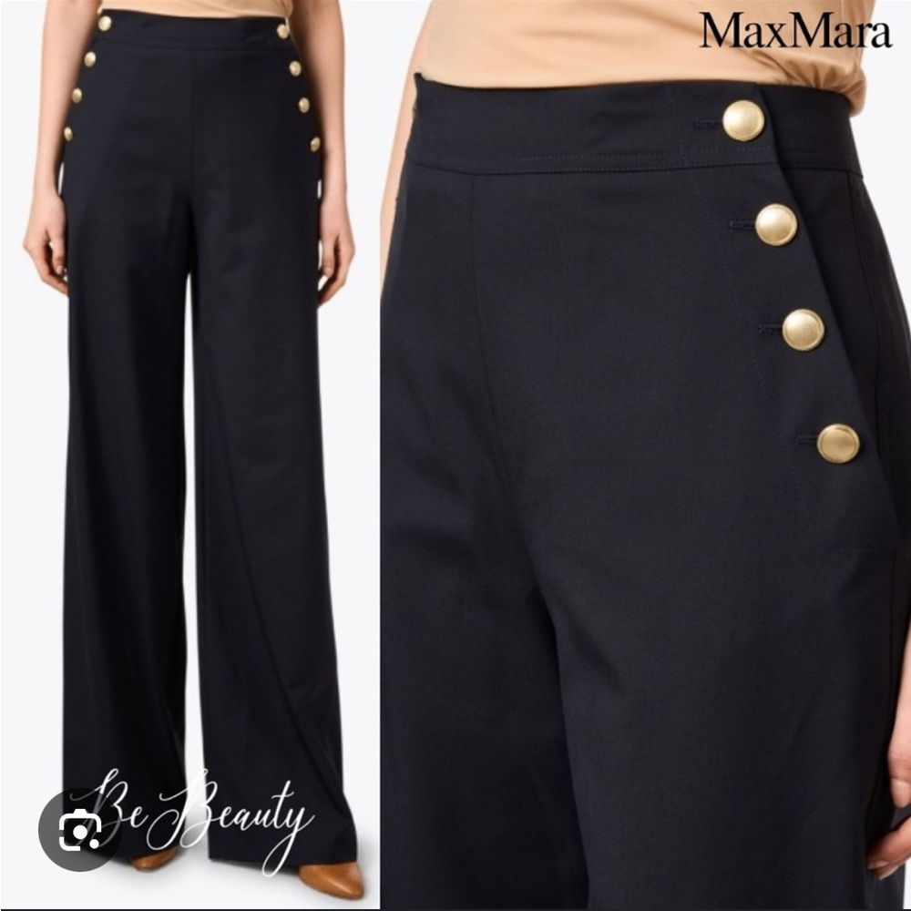 NWT MaxMara Women's Navy Wide-Leg Pants 8 Wool